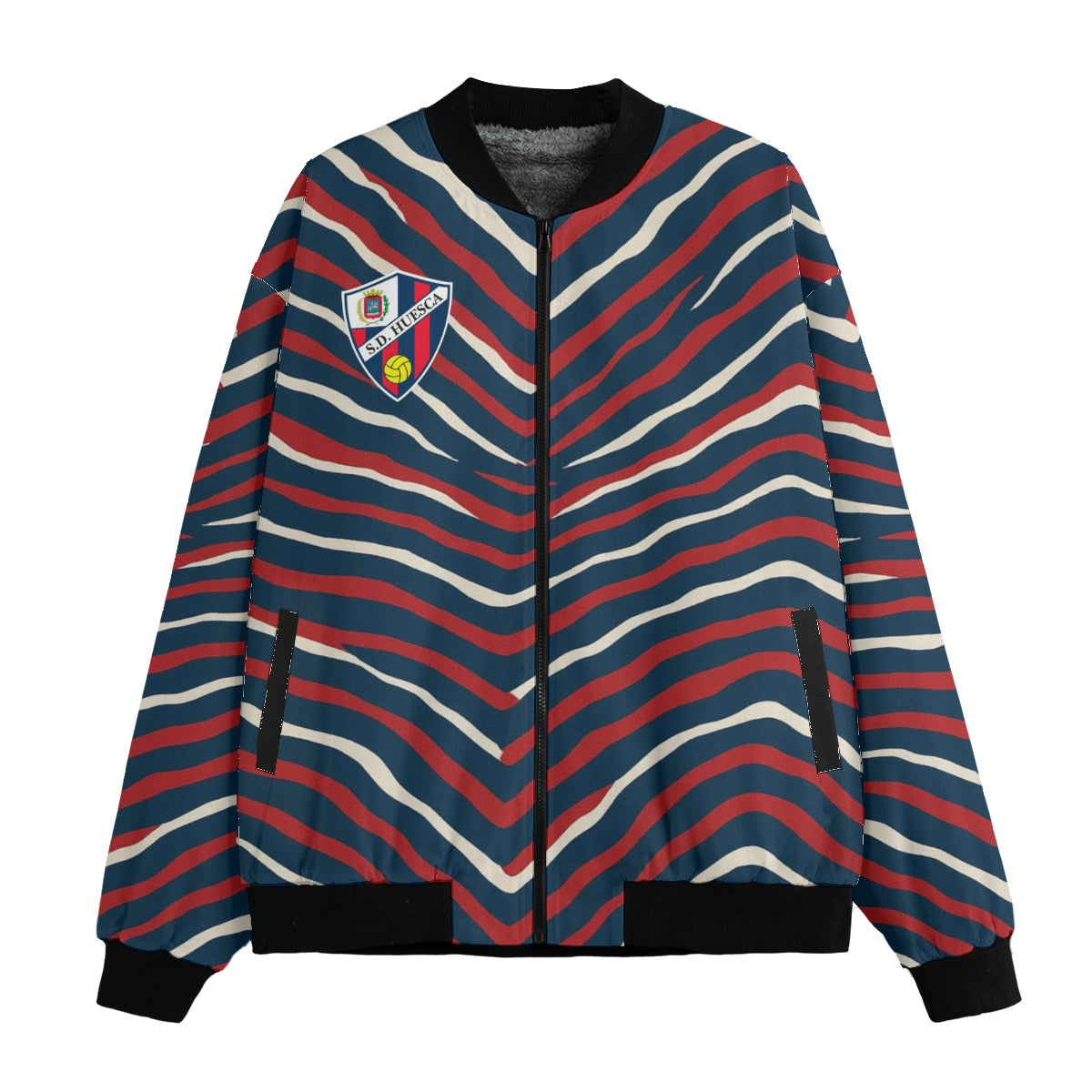 Chaqueta SD Huesca Fleece Bomber Jacket con patrón de cebra en los colores del club