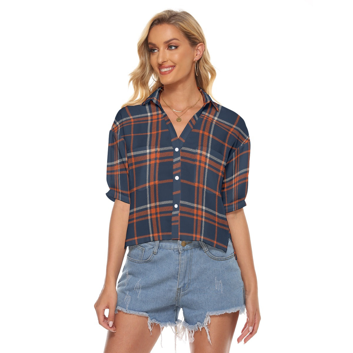 Urban Legend Virginia Cavaliers Tartan Plaid Women's V-Neck Shirt – Navy and Orange College Streetwe