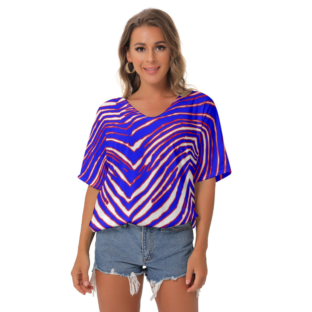 Buffalo Bills Zubaz Women's Bat Sleeves V-Neck Blouse