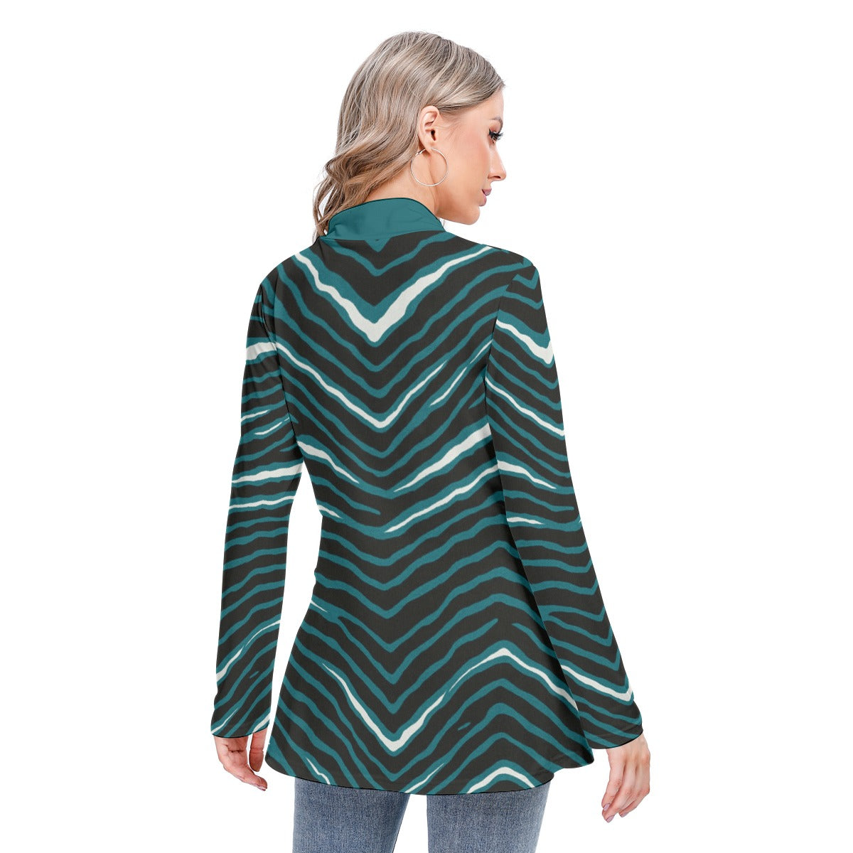 Philadelphia Football Game Day All-Over Print Women's Long-sleeved Heap-neck Slim Casual Tunic Blouse