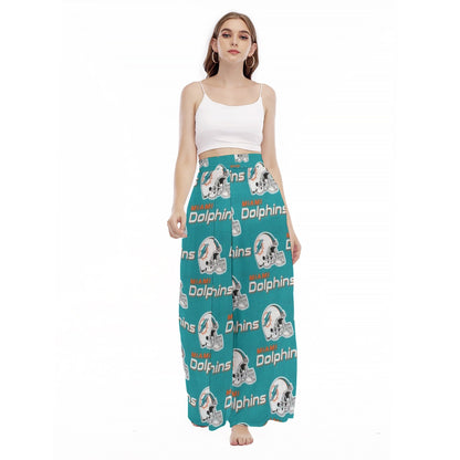 Miami Football Game Day All-Over Print Women's High Waist Wide Leg Trousers