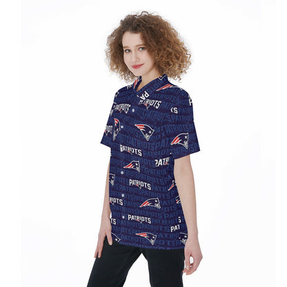 New England Football Game Day All-Over Print Women's Short Sleeve Shirt With Pocket
