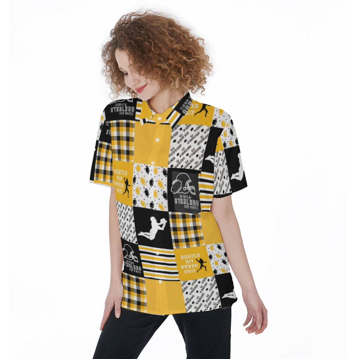 All-Over Print Women's Short Sleeve Shirt With Pocket