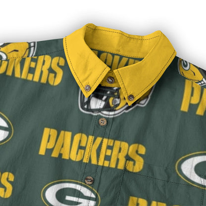 Green Bay Football Game Day All-Over Print Men's Casual Lapel Long Sleeve Shirt|125GSM Cotton
