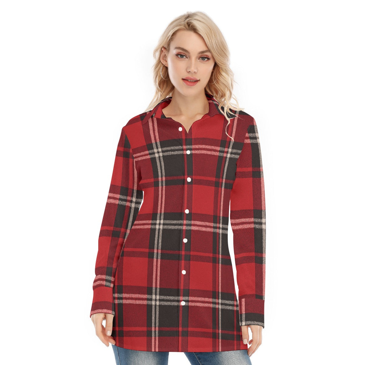 Cincinnati - Bearcats Tartan Plaid  Women's Long Shirt |115GSM Cotton poplin