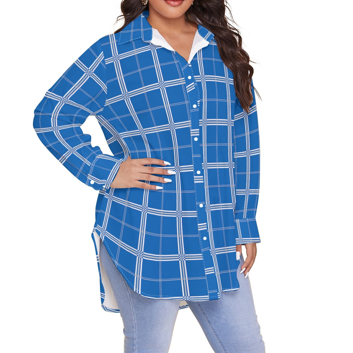 Kentucky Tartan Plaid Wildcats  Women's Shirt With Long Sleeve(Plus Size)