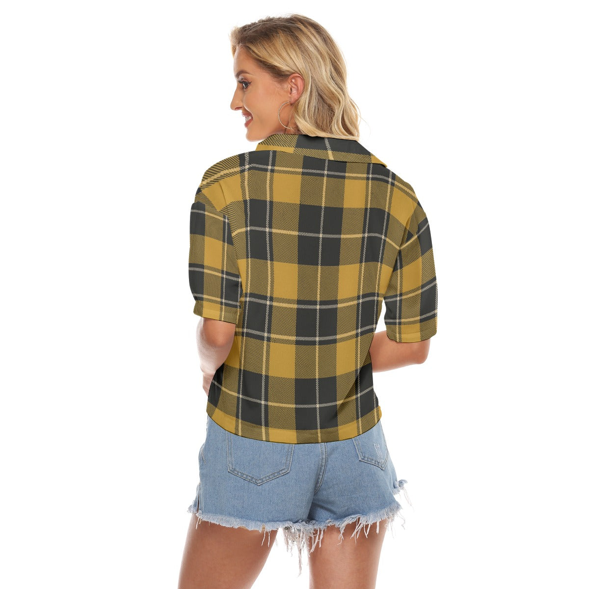 Urban Legend Georgia Yellow Jackets Tartan Plaid Women's V-Neck Shirt – Gold and Black College Stree