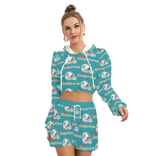 Miami Football Game Day All-Over Print Women's Mirco Fleece Hoodie And Shorts Set