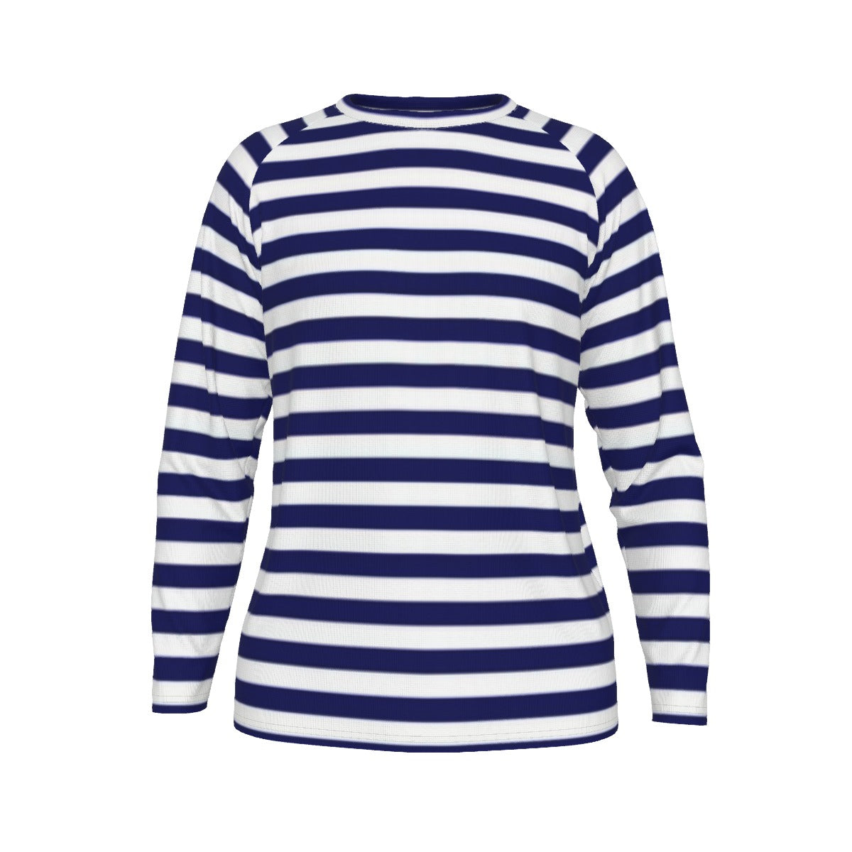 Blue and white striped long-sleeve shirt on a white background