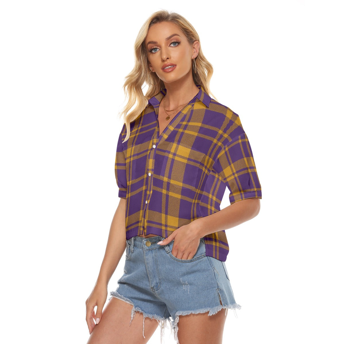 Urban Legend Louisiana Tigers Tartan Plaid Women's V-Neck Shirt – Purple and Gold College Streetwear