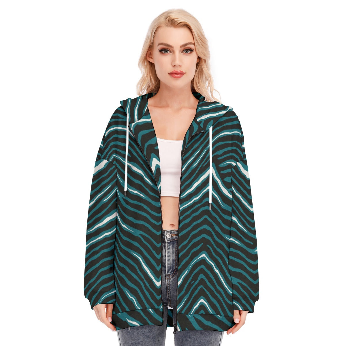 Philadelphia Football Game Day All-Over Print Women's Long Hoodie With Zipper Closure