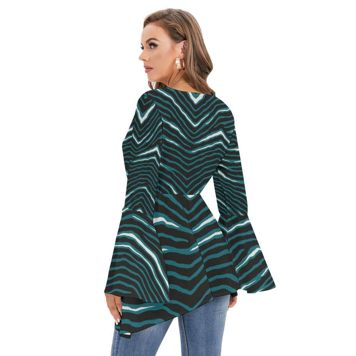 Philadelphia Football Game Day All-Over Print Women's V-neck Blouse With Flared Sleeves