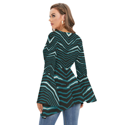 Philadelphia Football Game Day All-Over Print Women's V-neck Blouse With Flared Sleeves