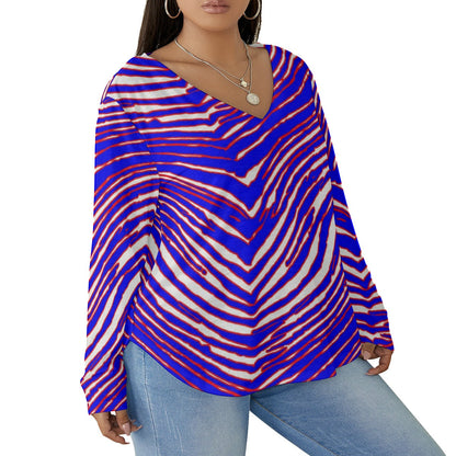 Buffalo Bills Zubaz Women's V-neck T-shirt With Curved Hem(Plus Size)