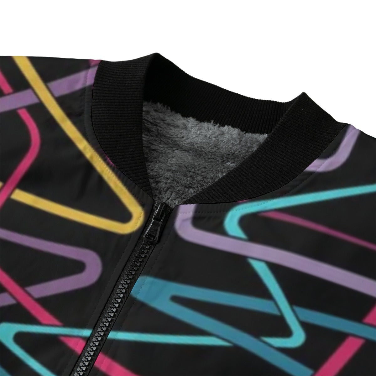 Urban Legend 90s Street Icons Abstract Composition Multicolored Zigzag Fleece Bomber Jacket