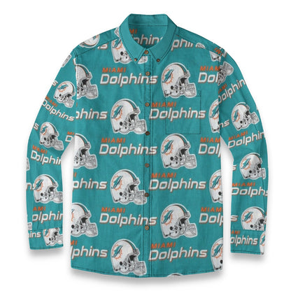 Miami Football Game Day All-Over Print Men's Casual Lapel Long Sleeve Shirt|125GSM Cotton