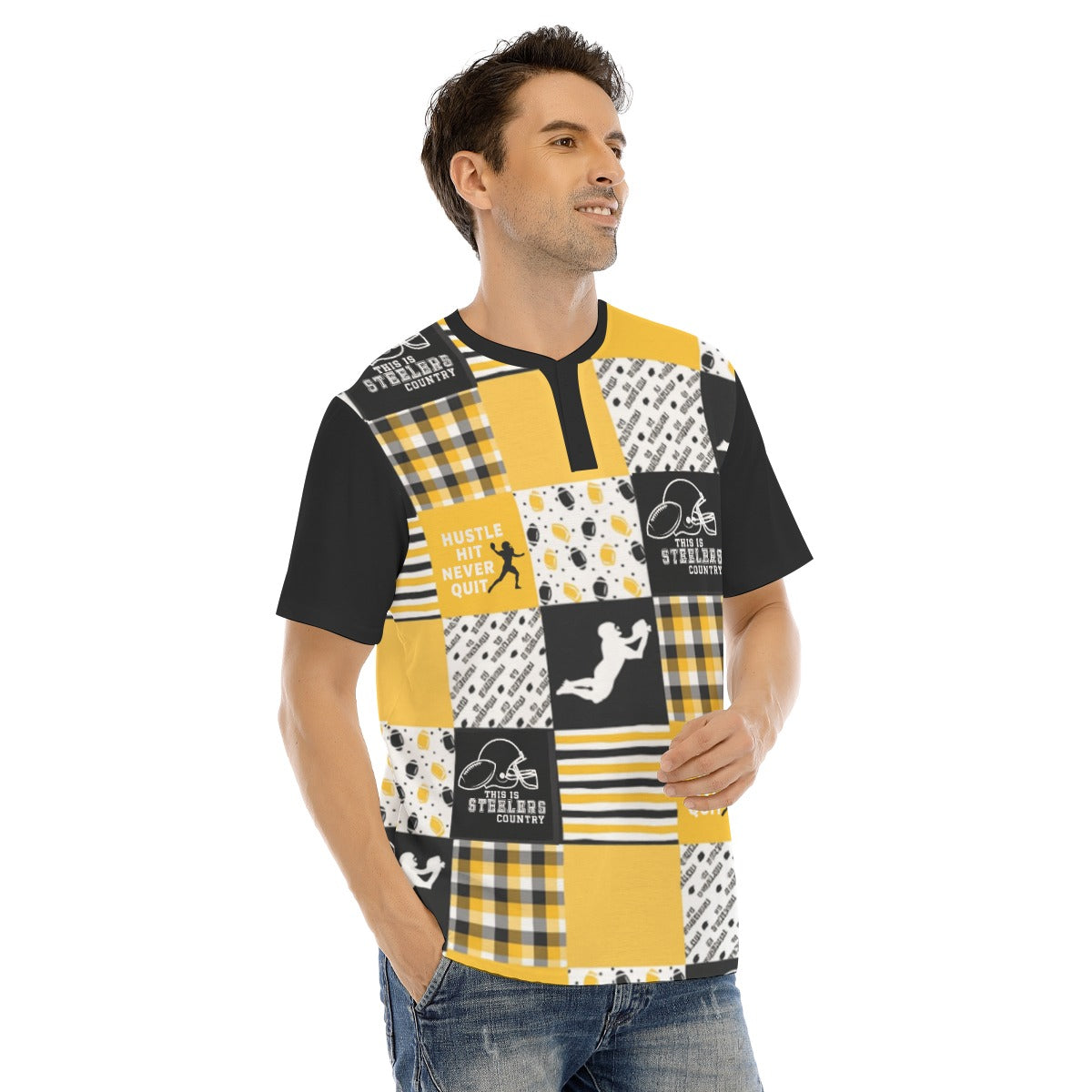 All-Over Print Men's Short Sleeve T-shirt With Button Closure