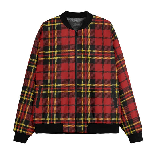 Red Black Yellow Royal Stewart tartan plaid Fleece Bomber Jacket