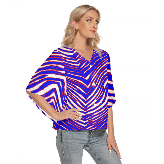 Buffalo Bills Zubaz Women's Bat Sleeve Light V-neck Front Buttoned Top