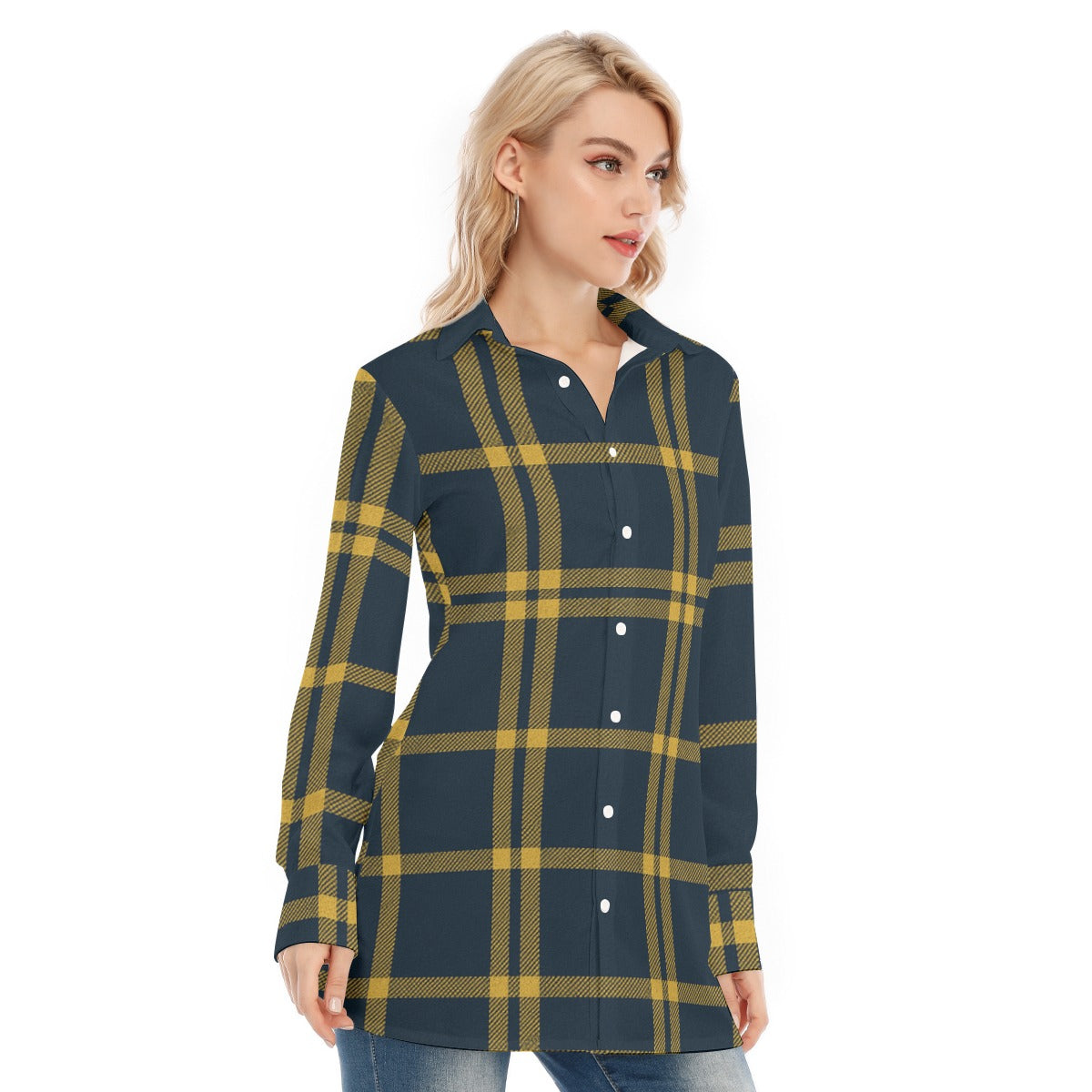 California UC Berkeley Golden Bears Tartan Plaid  Women's Long Shirt