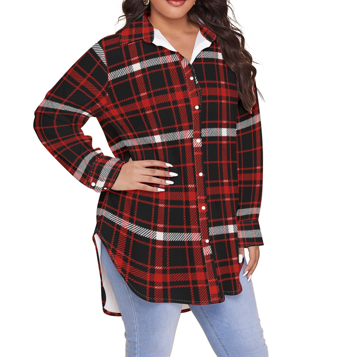 Nebraska Tartan Plaid Cornhuskers Women's Shirt With Long Sleeve(Plus Size)