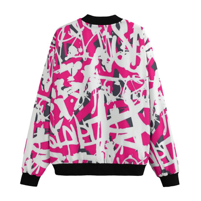 Wildstyle Graffiti Pink Black White Urban Art Fleece Bomber Jacket