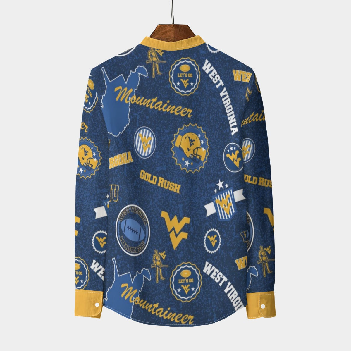 West Virginia Mountaineers Stand Collar Shirt With Long Sleeve|110GSM Imitation Flax