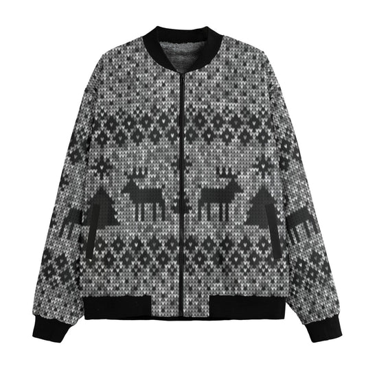 Urban Legend Knitted Christmas and New Year Snow Pattern Fleece Bomber Jacket
