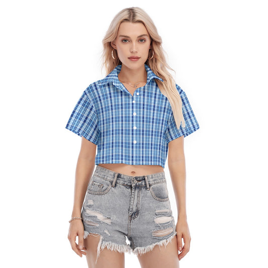 North Carolina Tartan Plaid Tar Heels Blue Women's Cropped Shirt