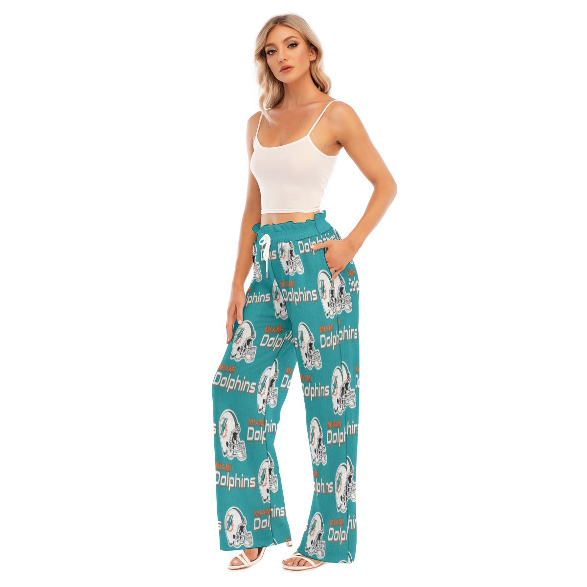 Miami Football Game Day All-Over Print Women's Waist Fungus Edge Wide-leg Pants