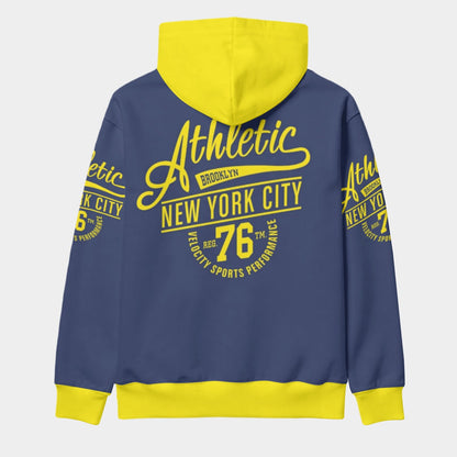 Athletic New York City Hoodie – Navy Blue and Yellow Sportswear Style