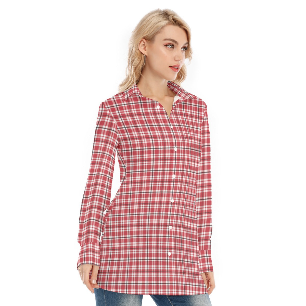 Georgia - Bulldogs Tartan Plaid Women's Long Shirt |115GSM Cotton poplin