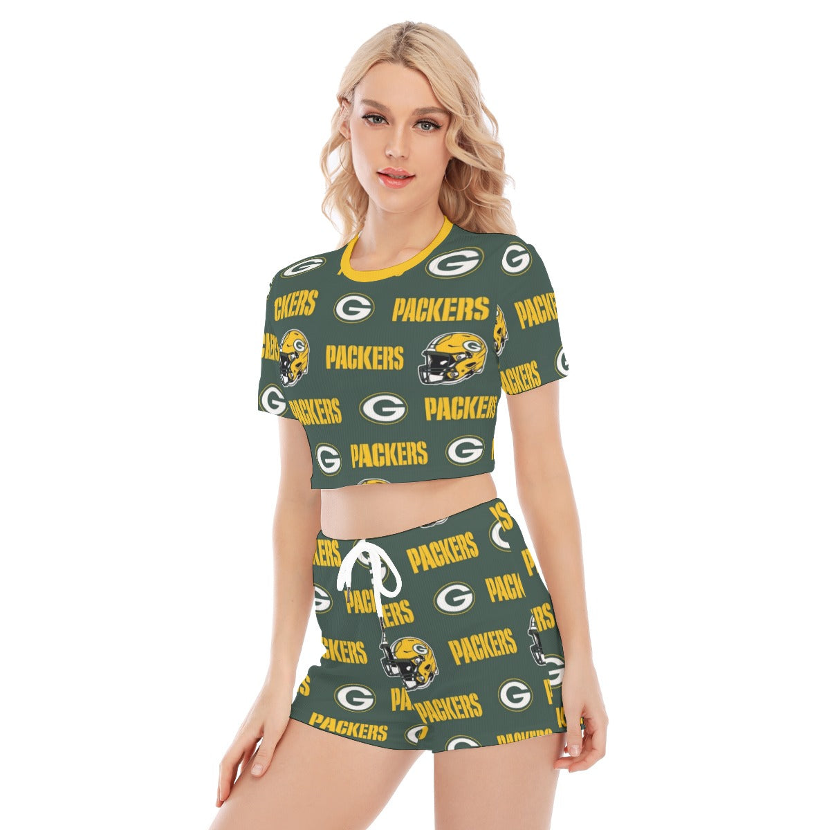 Green Bay Football Game Day All-Over Print Women's O-neck T-shirt Shorts Suit