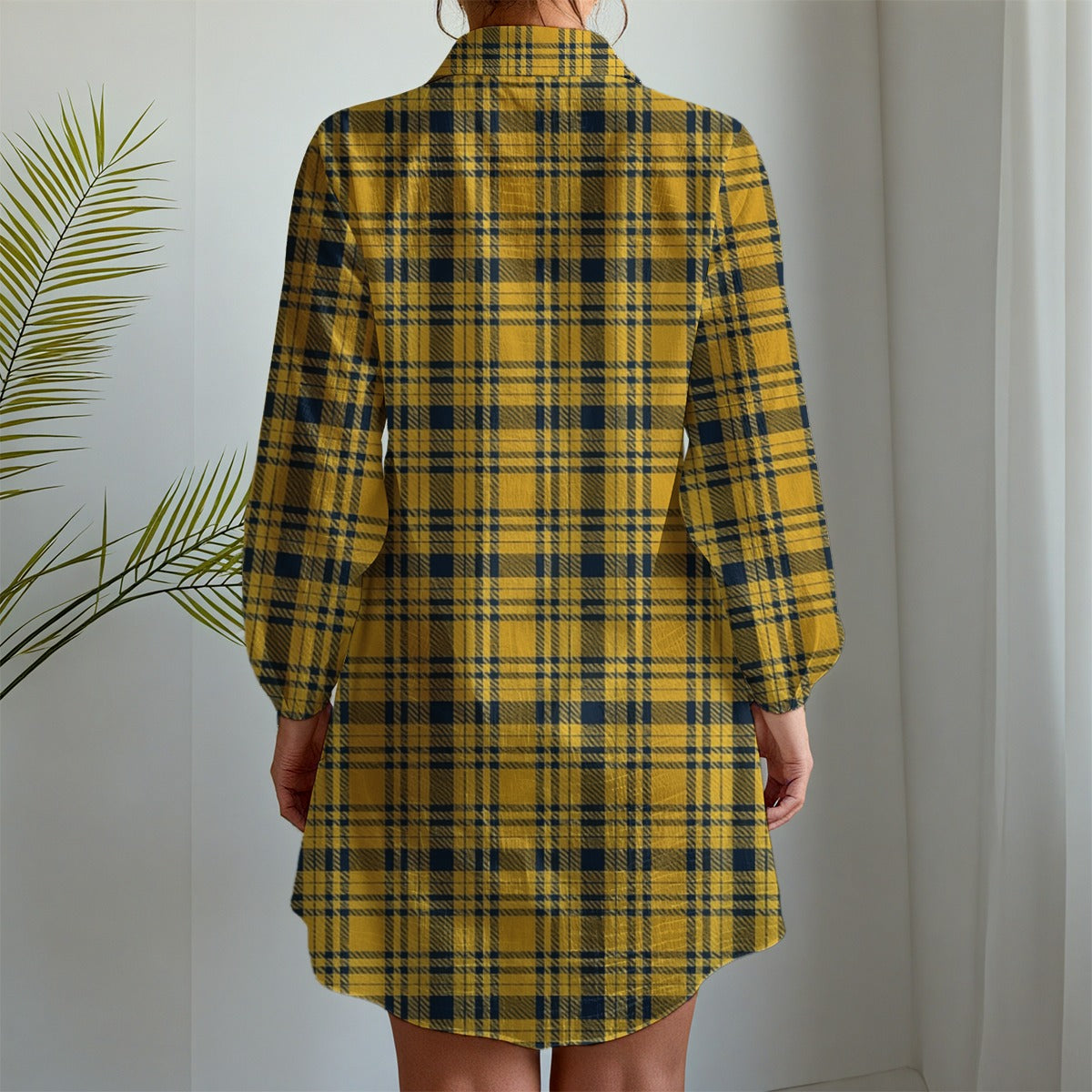 Georgia Yellow Jackets Tartan Plaid  Women's Long Sleeve Shirt Dress