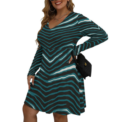 Philadelphia Football Game Day All-Over Print Women's V-neck Long Sleeve Dress(Plus Size)