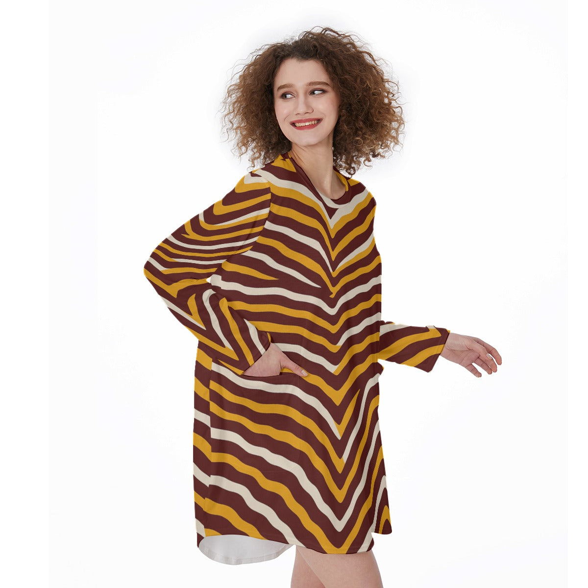 Washington Commanders Women's Casual Loose Long Sleeve Dress With Pocket