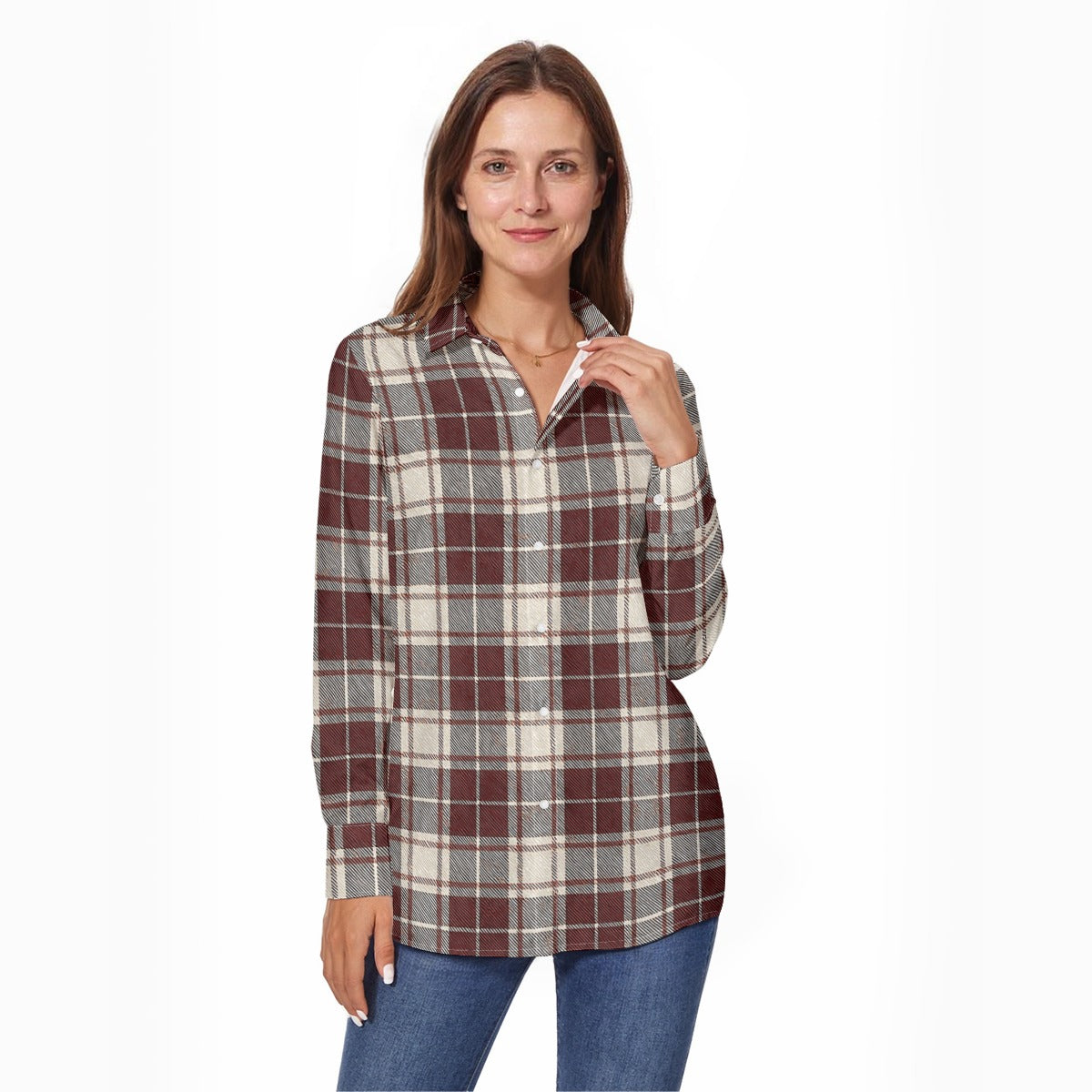 Oklahoma Tartan Plaid Sooners Women's Long Sleeve Shirt