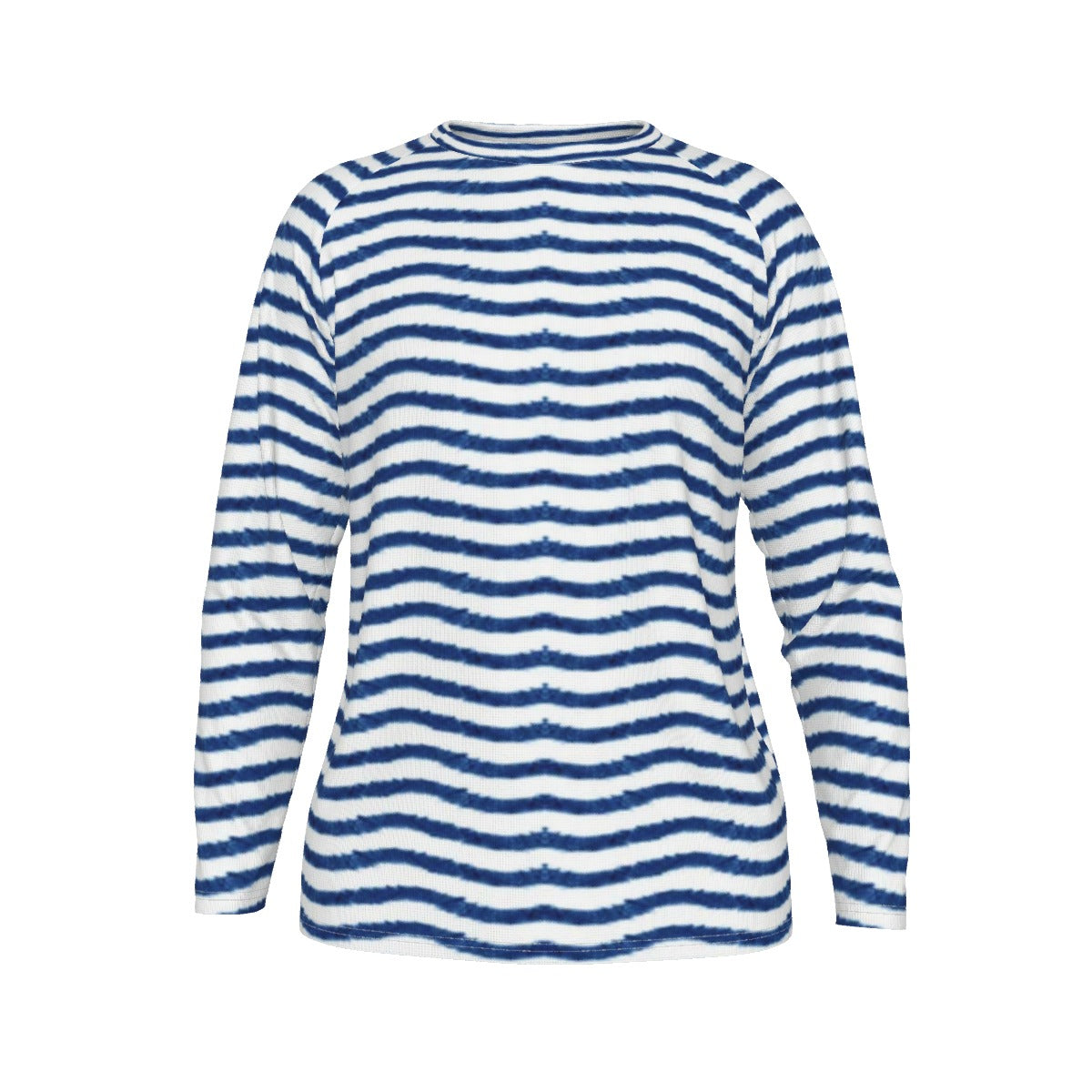 Blue and white striped long-sleeve shirt on a white background