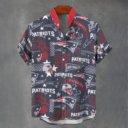 New England Football Game Day All-Over Print Men's Stand Collar Shirt|110GSM Imitation Flax