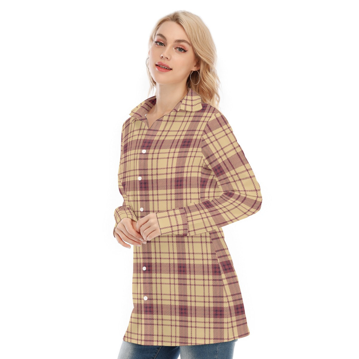Florida  Seminoles Tartan Plaid Women's Long Shirt |115GSM Cotton poplin