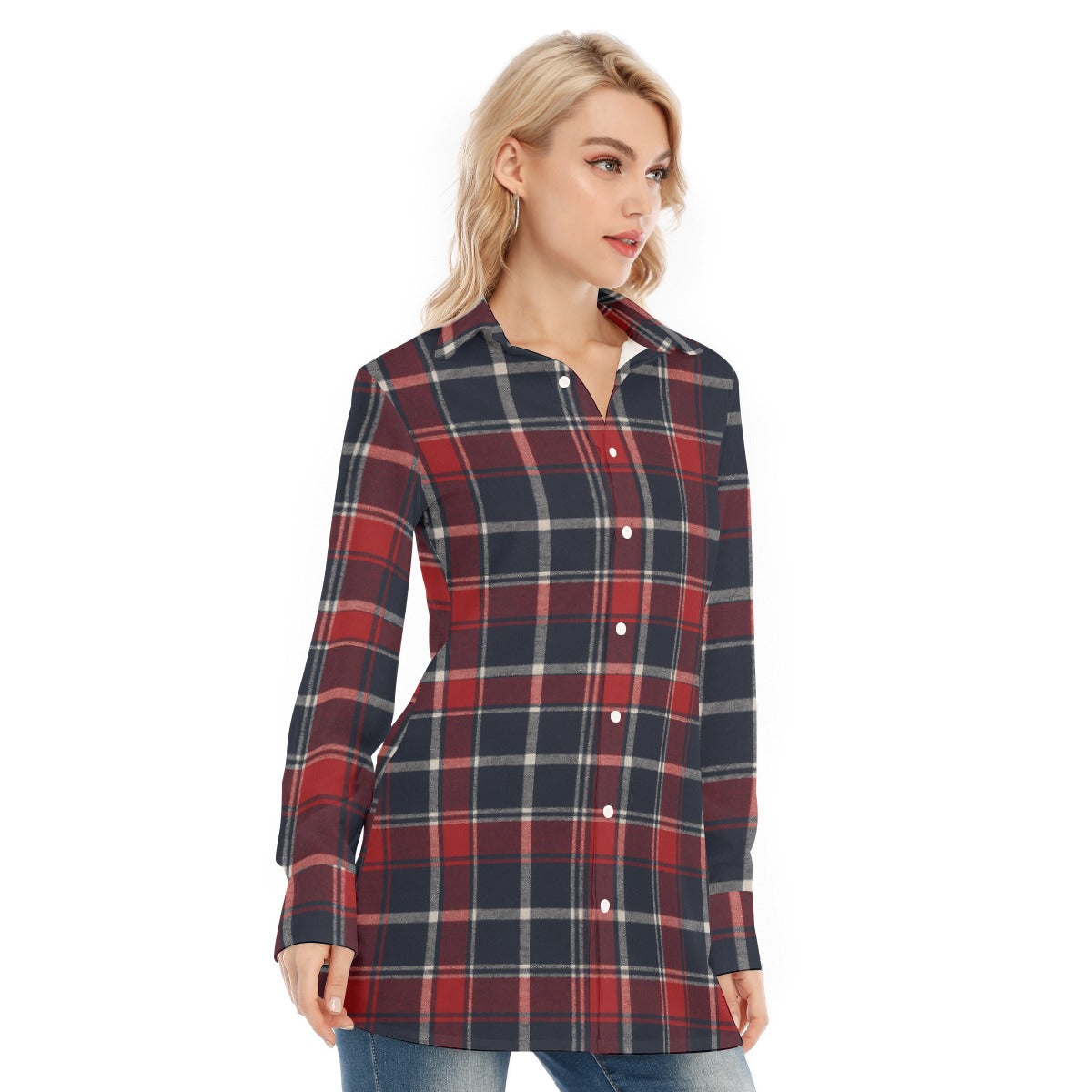 Mississippi Tartan Plaid Ole Miss Rebels Women's Long Shirt |115GSM Cotton poplin