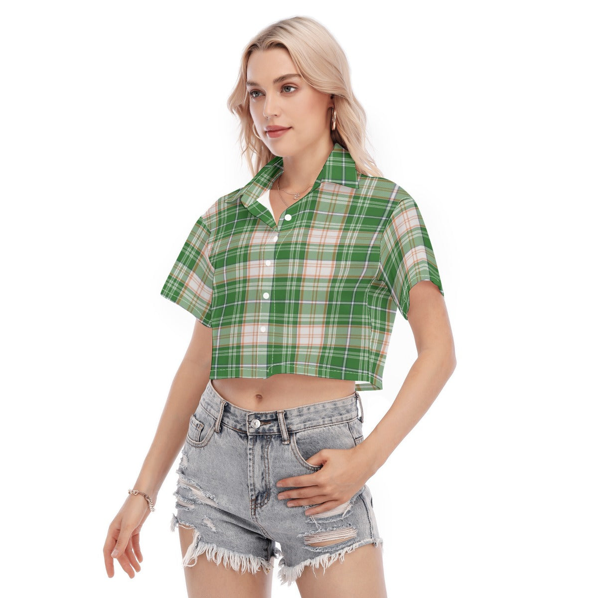 Miami Tartan Plaid Hurricanes Women's Cropped Shirt