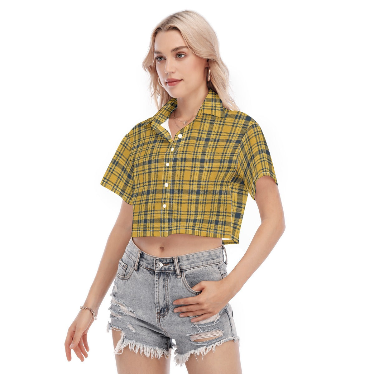 Georgia Yellow Jackets Tartan Plaid Women's Cropped Shirt