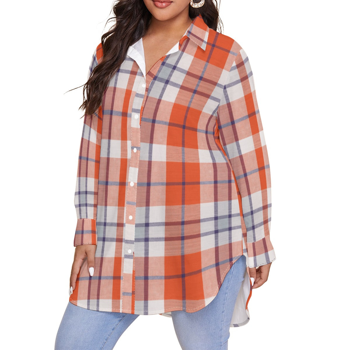 Clemson Tartan Plaid Women's Shirt With Long Sleeve(Plus Size)