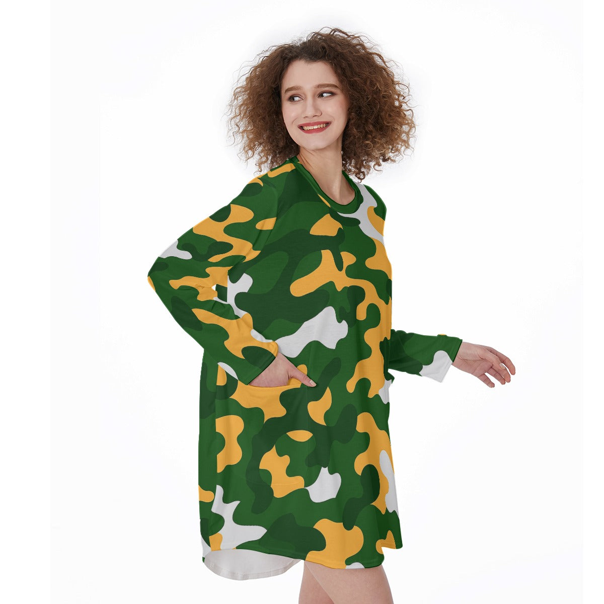 Green Bay Football Game Day All-Over Print Women's Casual Loose Long Sleeve Dress With Pocket