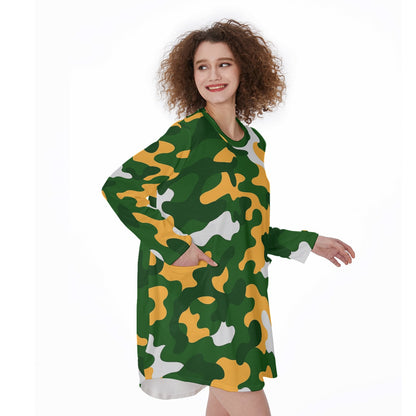 Green Bay Football Game Day All-Over Print Women's Casual Loose Long Sleeve Dress With Pocket