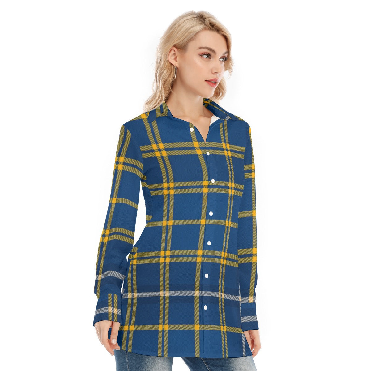 California Los Angeles UCLA Bruins Tartan Plaid  Women's Long Shirt |115GSM Cotton poplin