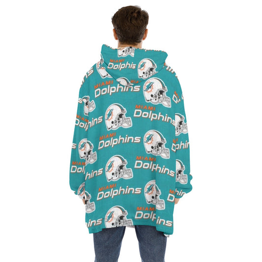 Miami Football Game Day All-Over Print Unisex Sherpa Fleece Hoodie Blanket