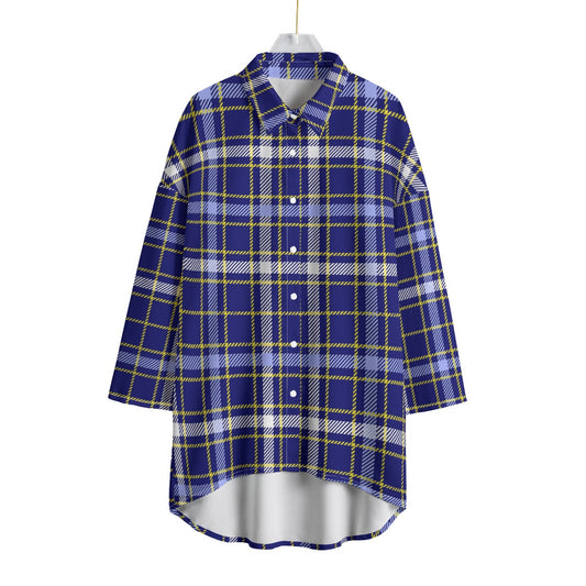 Michigan Tartan Plaid Wolverines Women's Chiffon Shirt With Elbow Sleeve