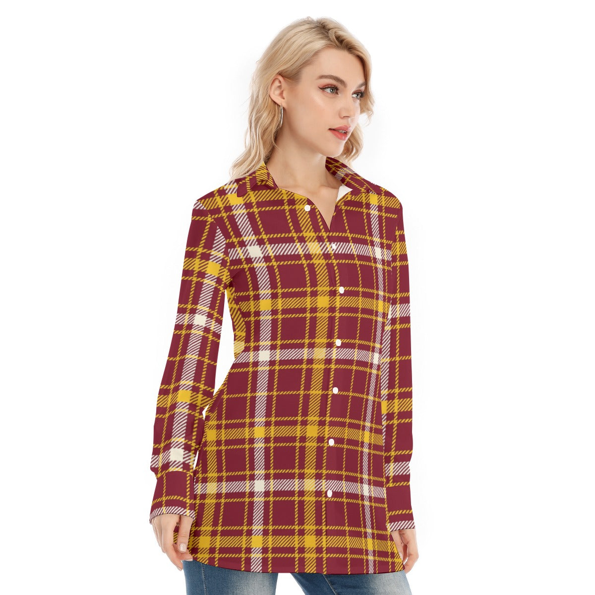 Minnesota Tartan Plaid Golden Gophers Women's Long Shirt |115GSM Cotton poplin